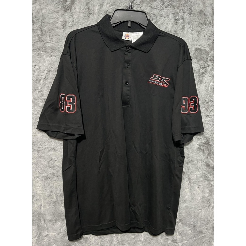 BK Racing Polo Shirt Mens Large Black NASCAR‎ Burger King 83 93 Embroidered